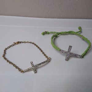 Set Of 2 Cross Bracelets 1 Metal Chain 1 Sliding Knot Rope